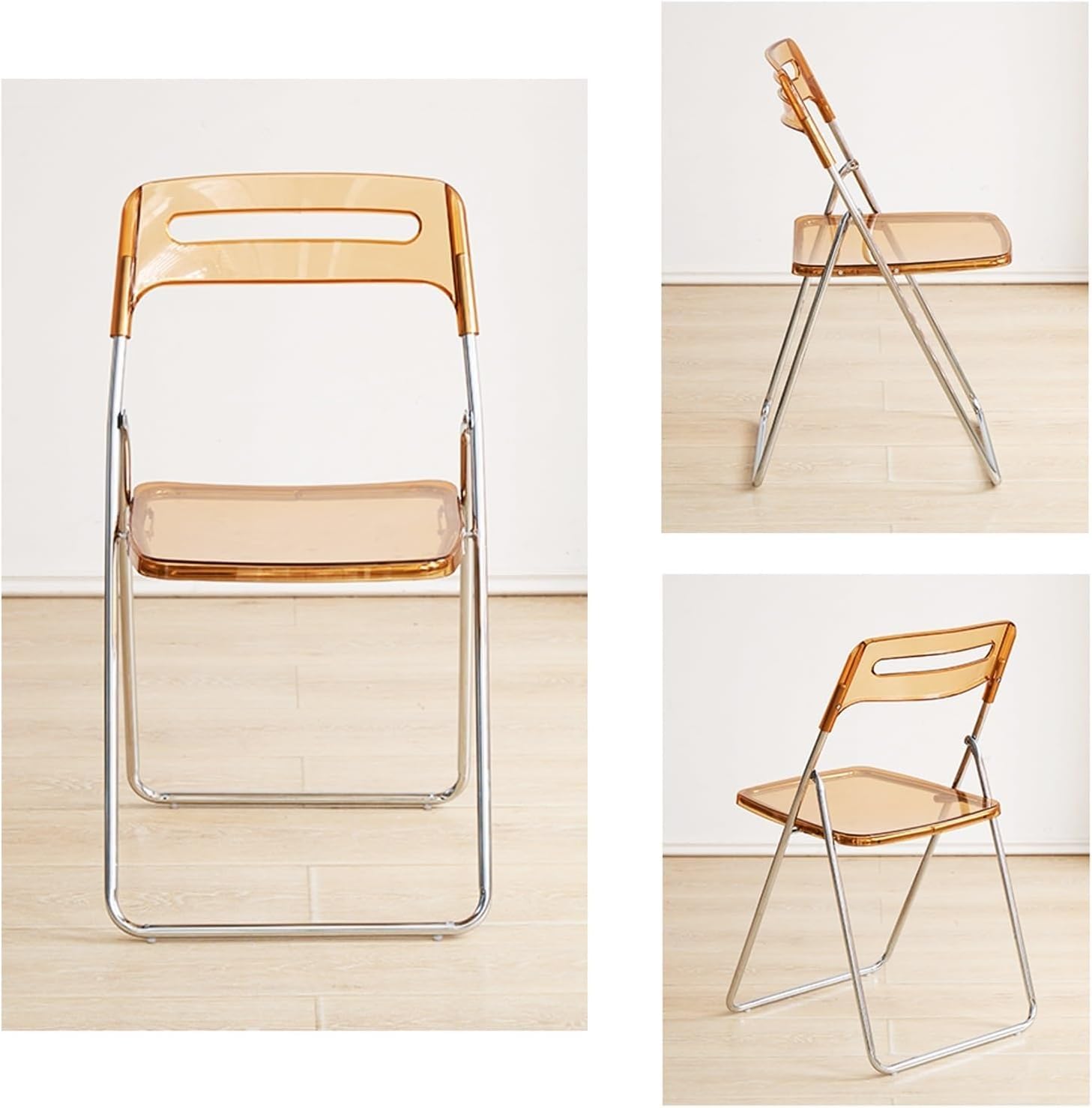 2PCS Modern Transparent Folding Chair Acrylic Folding Ghost Stackable Crystal Seat-PC Plastic Living Room(Brown)