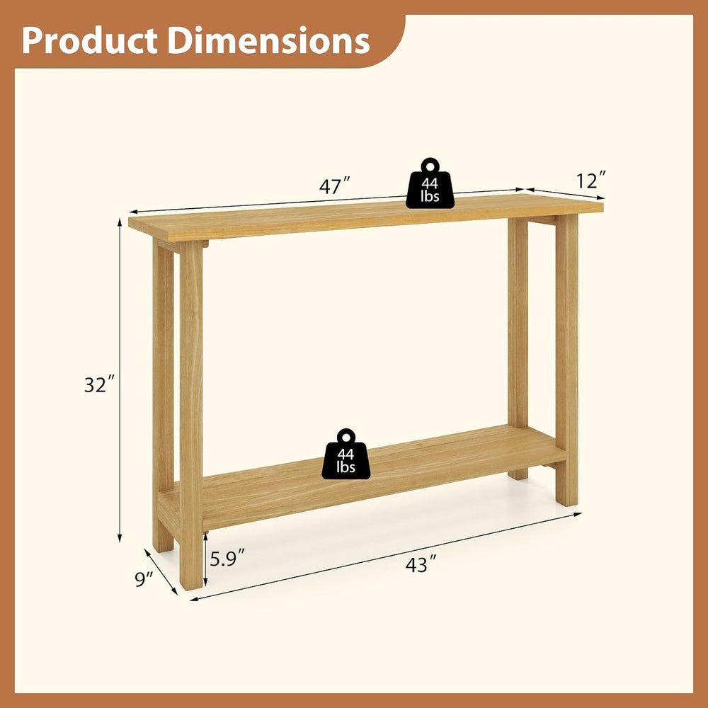 GIANTEX 47" Solid Wood Console Table, 2-Tier Narrow Entryway Table | Rus...