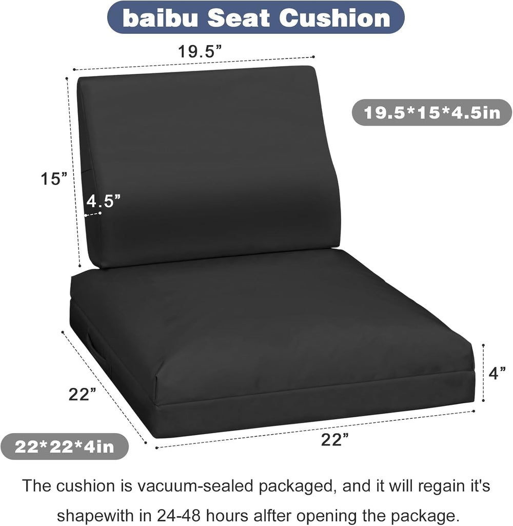 baibu Outdoor Waterproof Patio Seat Cushions Set, 22 x 22 x 4 Inch, Black