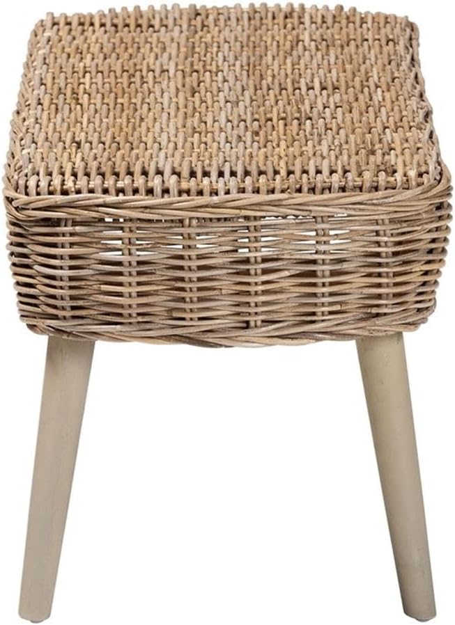 bali & pari Raisa Natural Kubu Rattan and Gray Acacia Wood Accent Bench