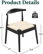 Farini Mid Century Modern Dining Chairs Set of 2, Solid Wood Frame Kitchen Chairs with Woven Upholstered Seat for Dining Room & Breakfast Nook,Black-Beige