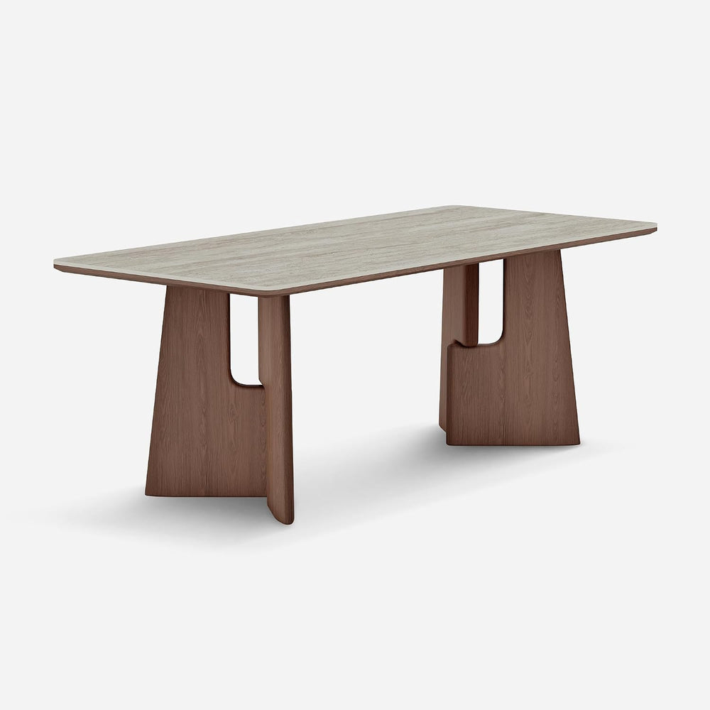 71" Modern Sintered Stone Dining Table for 6-8, Solid Wood Base Rectangu...