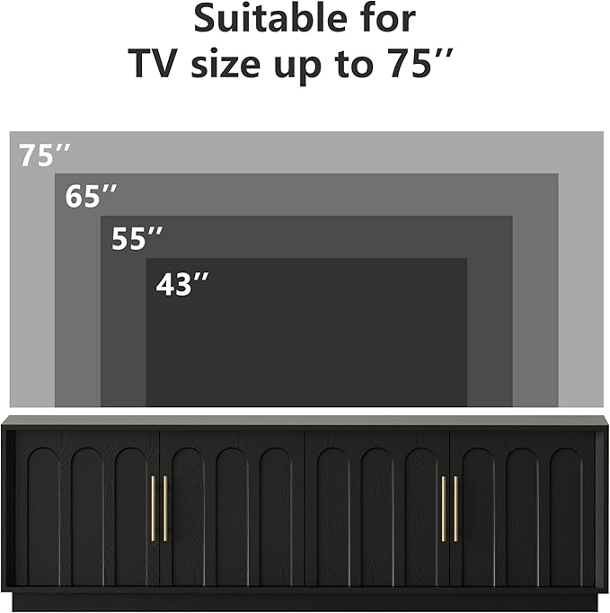 TV Stand for 75 Inch TV, 67" Entertainment Center with Arched Design, Minimalist Media Console with Adjustable Shelves, Modern TV Stand for Living Room Bedroom, Black