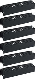 ICC 2U Finger Duct Cable Manager Panel with Cover, Plastic with Metal Back Frame, 3" Depth, Horizontal Cable Management, Rackmount for 19” Network Racks, Black, 6-Pack