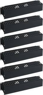 ICC 2U Finger Duct Cable Manager Panel with Cover, Plastic with Metal Back Frame, 3" Depth, Horizontal Cable Management, Rackmount for 19” Network Racks, Black, 6-Pack
