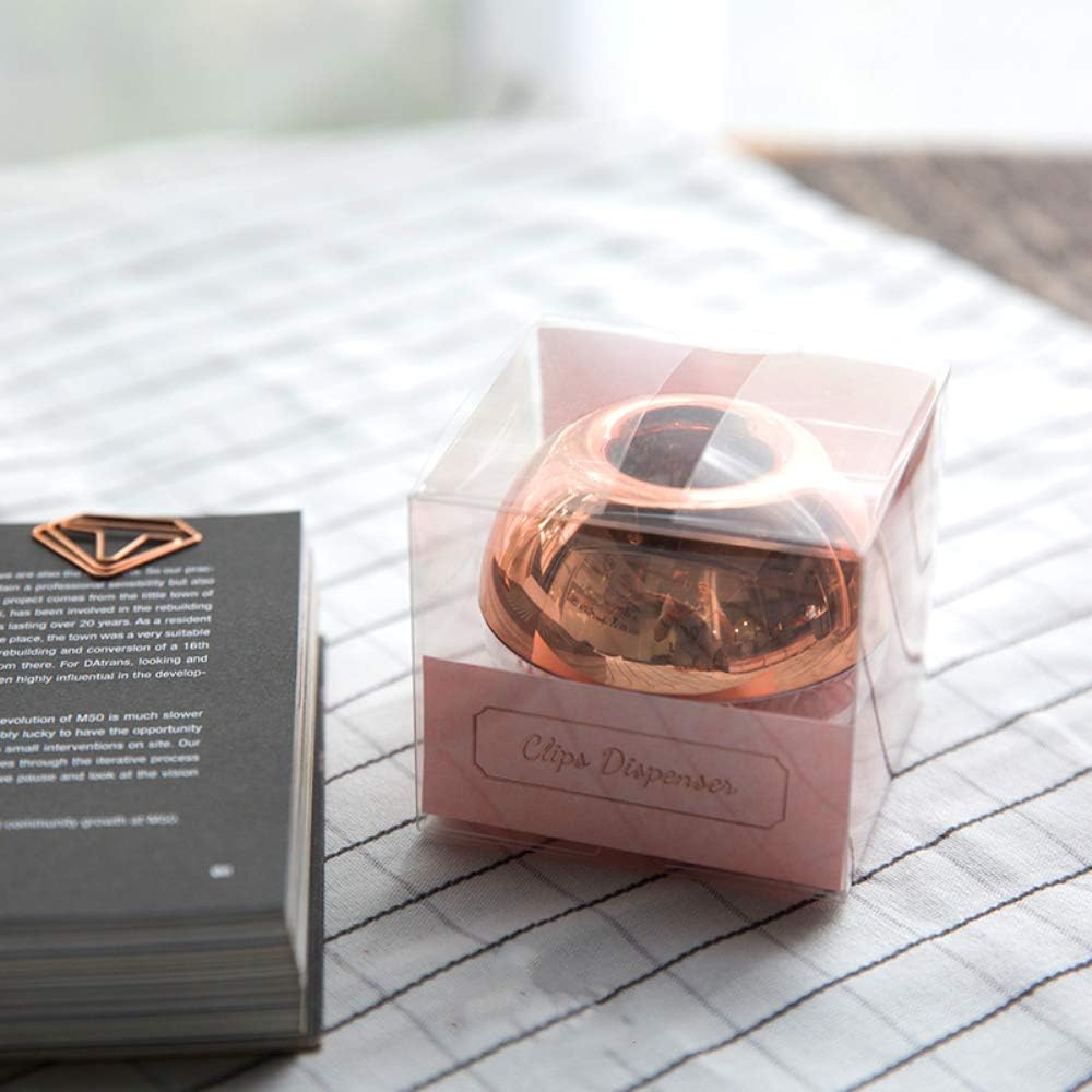NatSumeBasics Rose Gold Paper Clip Holder Magnetic Paper Clips Dispenser with 100pcs Paperclips for Desk Office School Home Organizers Accessories Gift Idea