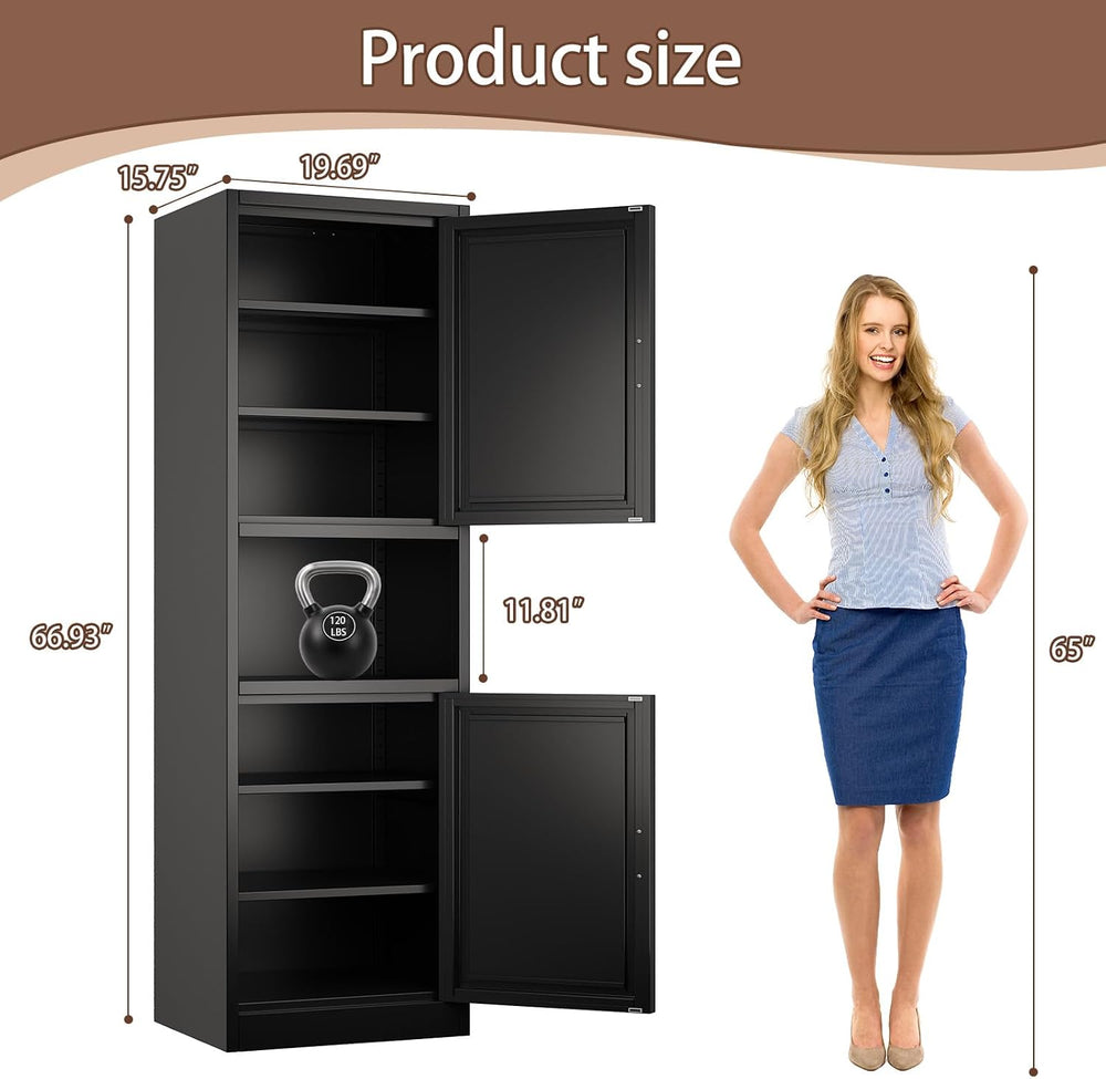 Kitchen Pantry Storage Cabinet,66.9" Tall Metal Storage Cabinet with 2 D...