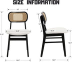 Rattan Dining Chairs Set of 6 Black Linen Fabric Dining Room Chairs Natural Wooden Kitchen Chairs Farmhouse Boho