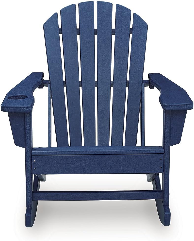 Signature Design by Ashley Sundown Treasure Adirondack Rocking Chair, Blue | Weather resistant HDPE, Integrated armrest cup holder, Heavy-duty 51-pound base, Rust-resistant stainless steel hardware