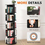 Nidouillet Rotating Bookshelf Tower, 5 Tier Spinning Bookcase Lazy Susan, Revolving 360 Book Shelf Storage Round Organizer, Vertical Rotate Turning Corner Book Case for Small Space, Black