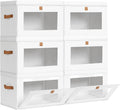 Large Clothing Storage Bins - Collapsible Boxes with Handles & Window, Decorative Organizer Bins with Lids, Fabric Containers for Living Room, Dorm, 6 Pack, White