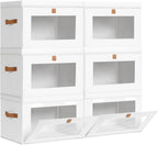 Large Clothing Storage Bins - Collapsible Boxes with Handles & Window, Decorative Organizer Bins with Lids, Fabric Containers for Living Room, Dorm, 6 Pack, White