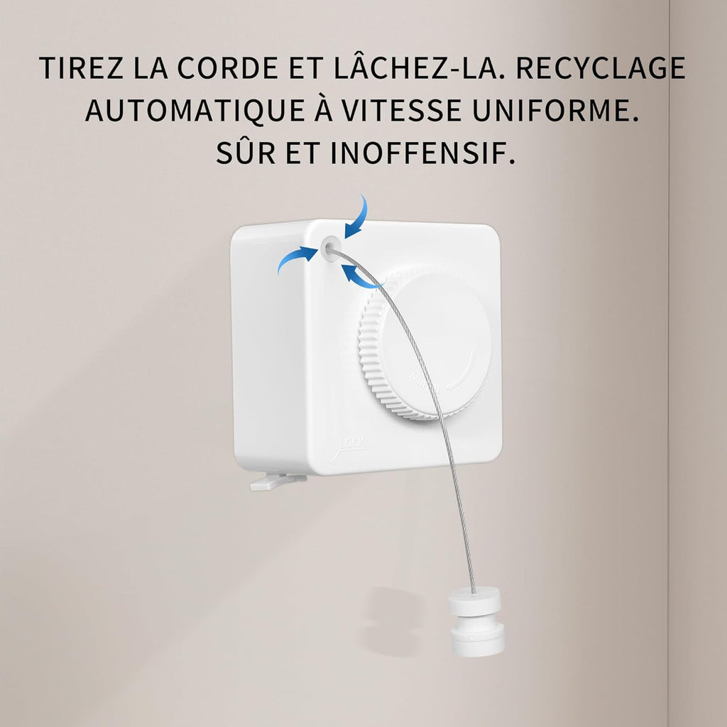 JOOM Retractable Clothesline Heavy Duty Clothes Drying Laundry Line Wall Mounted Easy Hanging Clothes Drying Laundry Line Retracting Hanging Lock to Prevent Sagging (Square,White)