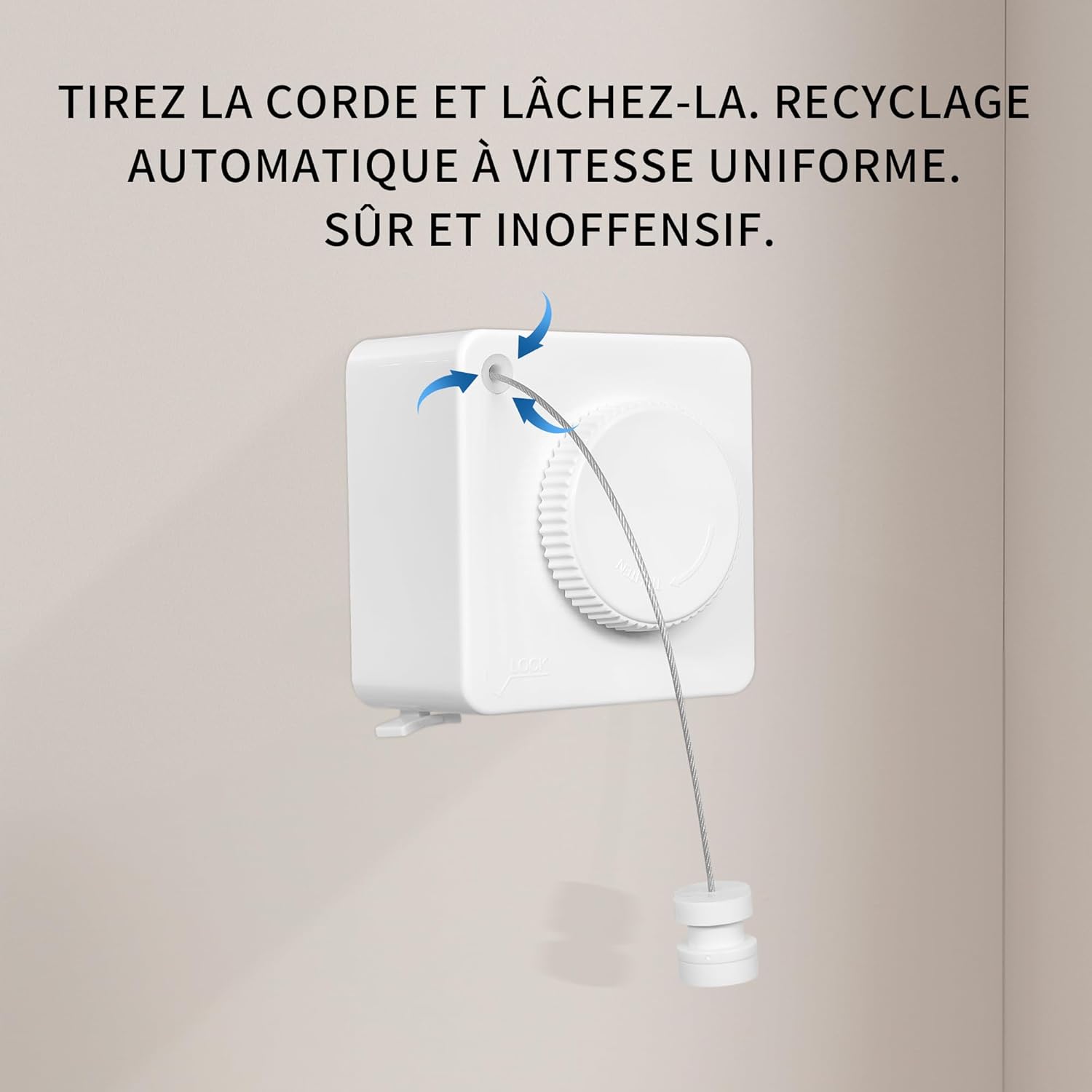 JOOM Retractable Clothesline Heavy Duty Clothes Drying Laundry Line Wall Mounted Easy Hanging Clothes Drying Laundry Line Retracting Hanging Lock to Prevent Sagging (Square,White)