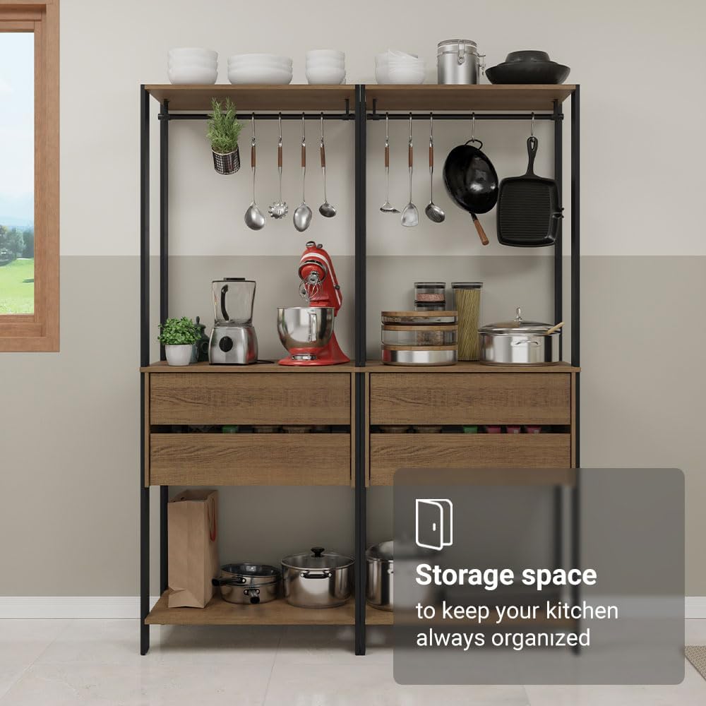 Madesa Kitchen Pantry Storage Rack with 4 Drawers 4 Shelves and 2 Hanging Rod...