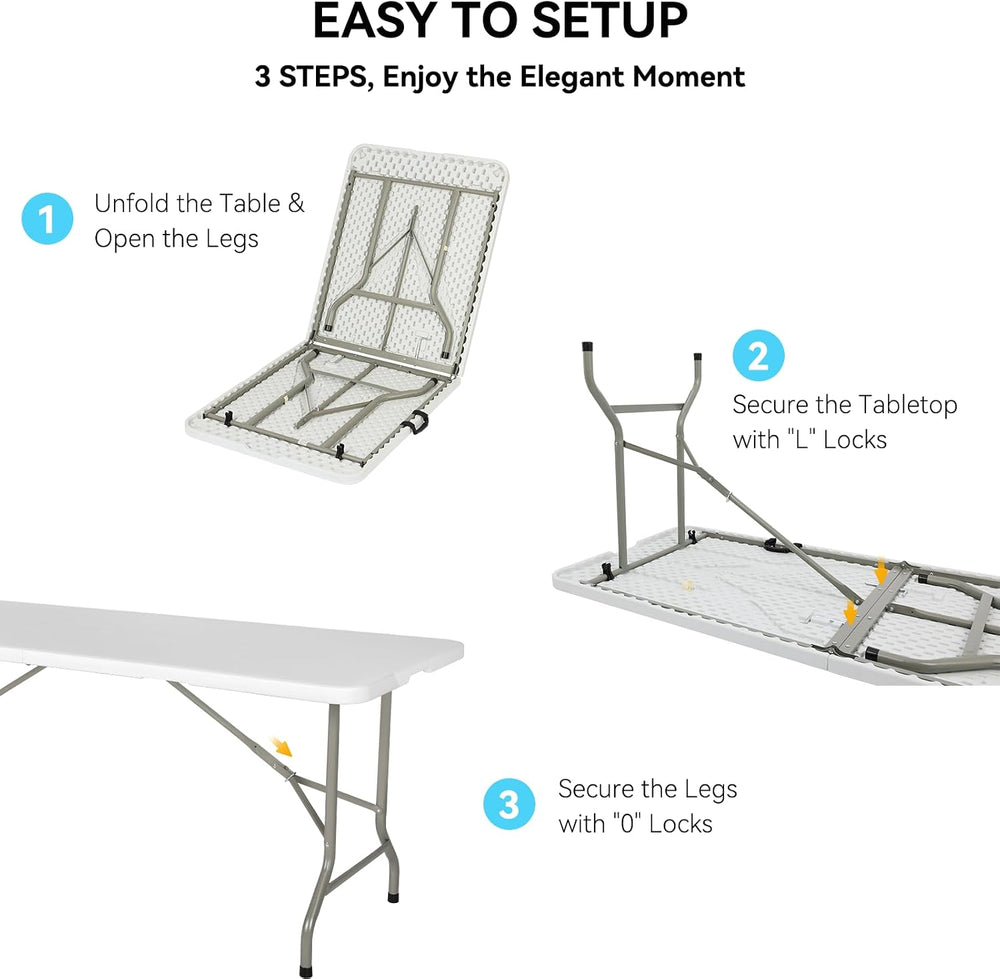 10 Pack 6FT Folding Tables, Heavy Duty, Carry Handle, White