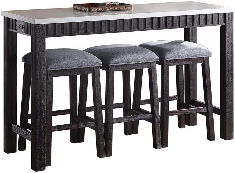 Marble Top 4PC Counter Height Table Set with USB Dock | Includes USB power do...