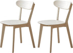 Oak Dining Chairs, Kitchen Chairs, 100% Solid Wood Modern Dinner Chair with Curved Backrest, Dining Room Chair for Kitchen, Living Room, Study(2PK, Cream White)