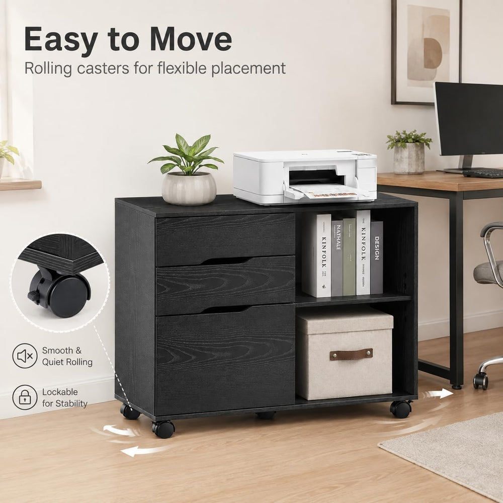 Simple Deluxe 3 Drawer Rolling File Cabinet, Wood Printer Stand with Adjustab...