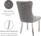 Dining Room Chairs Set of 4, Velvet Upholstered Dining Chairs with Back Ring Pull Trim and Sliver Stainless Steel Legs,Modern Dining Chair Perfect for Dining Room,Kitchen(Grey)