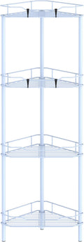 4 Tier Floor Standing Corner Shower Caddy Organizer Shelf with Hooks, Bathroom Shelves Stand Rack, Blue