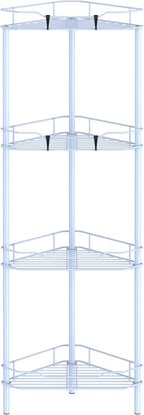 4 Tier Floor Standing Corner Shower Caddy Organizer Shelf with Hooks, Bathroom Shelves Stand Rack, Blue