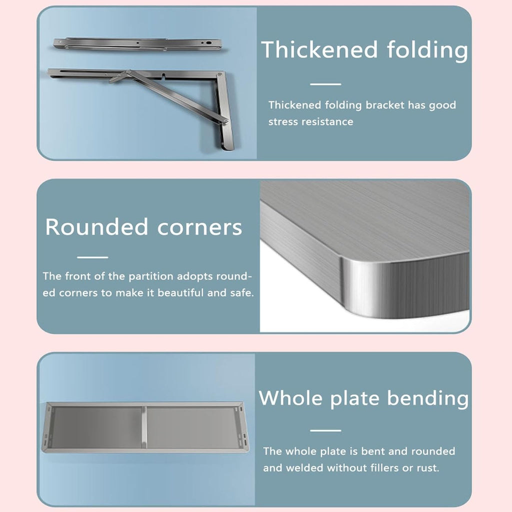 304 Stainless Steel Folding Wall Shelf Wall Mount Kitchen Storage Shelves Rounded Corners Food-Grade Folding Table Thickened Bracket for Laundry Room Garage Restaurant.(90x30cm/35.4x11.8in)