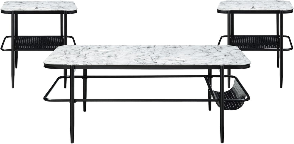 3pc Occasional Table Set with Tempered Glass and Metal Base | Includes 1 coff...