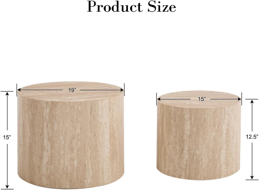 Ya-Home Modern Round Coffee Tables Nesting Table, Wood Set of 2 End Table Sid...