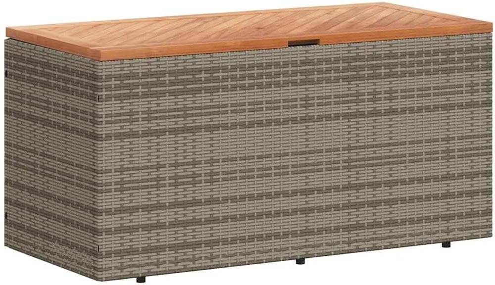 Modern Garden Storage Box Grey and Brown with PE Rattan and Acacia Wood for O...