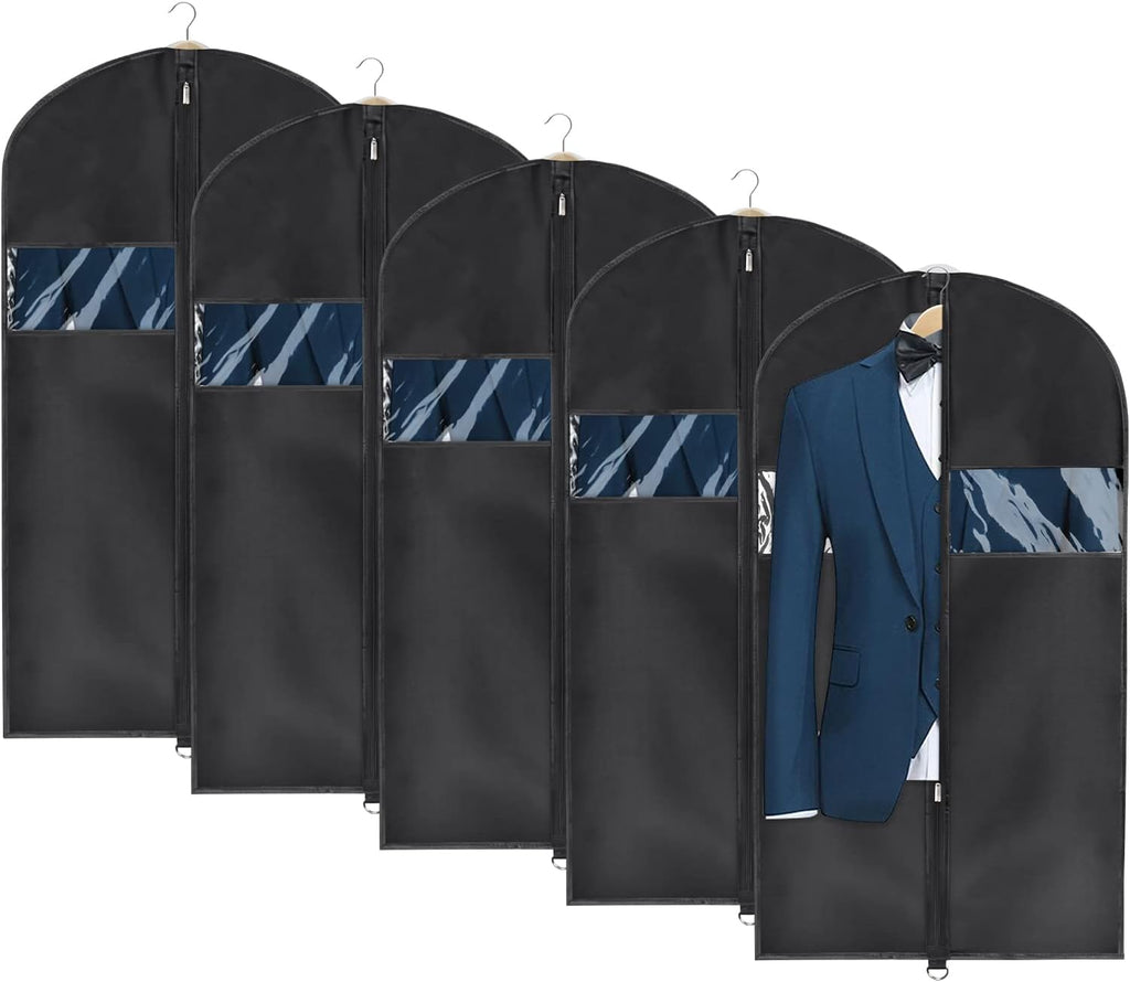 Univivi Garment Bag Suit Bag for Storage and Travel, 43 Inch, Set of 5 | Travel Bag with Zipper and Visible Transparent Window, Oxford Fabrics, Foldable Washable Suit Cover for Jacket, Suits, Coats