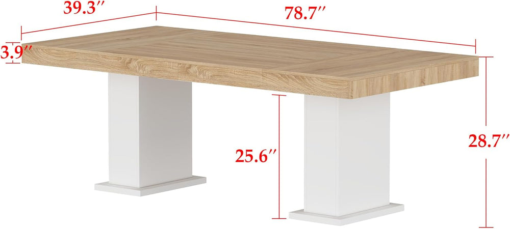 Modern Dining Table for 6-8 People, 78.7" Wood Kitchen Table with Stylis...
