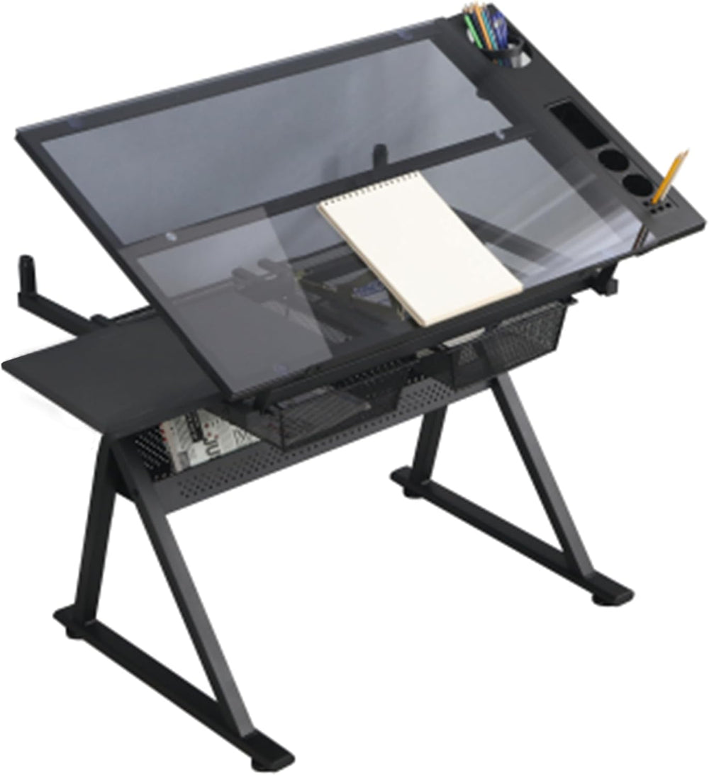 Drafting Table, 0 75° Adjustable Glass Top Artist Table Height Adjustable Dra...