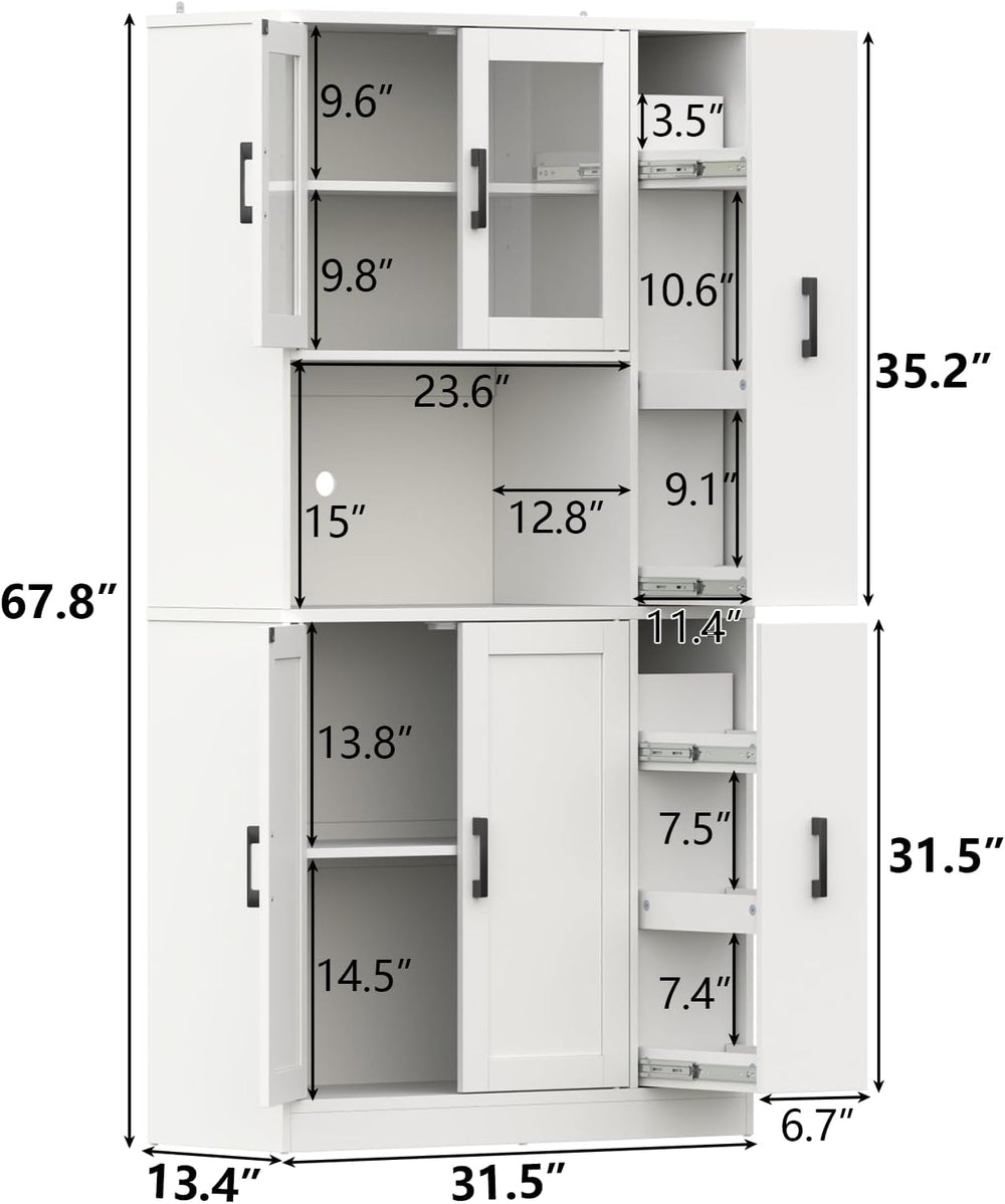 68" Kitchen Pantry Cabinet with Side Drawer, Kitchen Pantry Storage Cabi...