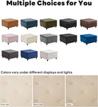 Tbfit Large Square Storage Ottoman Bench, Button Tufted Upholstered Coffee Table Ottoman with Wooden Legs, Oversized Storage Ottomans Toy Box Footrest for Living Room, Beige Velvet