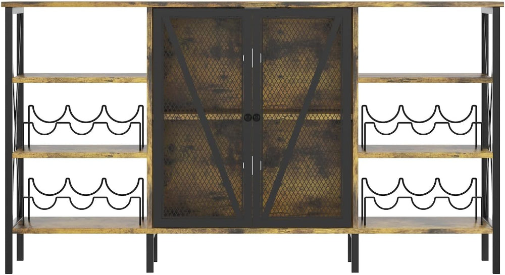 Takywep Farmhouse Industrial Wine Bar Cabinet with LED Light – Freestanding S...