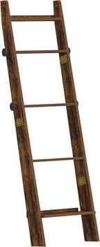 Hzuaneri Blanket Ladder, Decorative Quilt Rack with 4 Removable Hooks | 5-Tier Blanket Ladder Shelf for Bedroom Living Room, Rustic Brown BR30501X