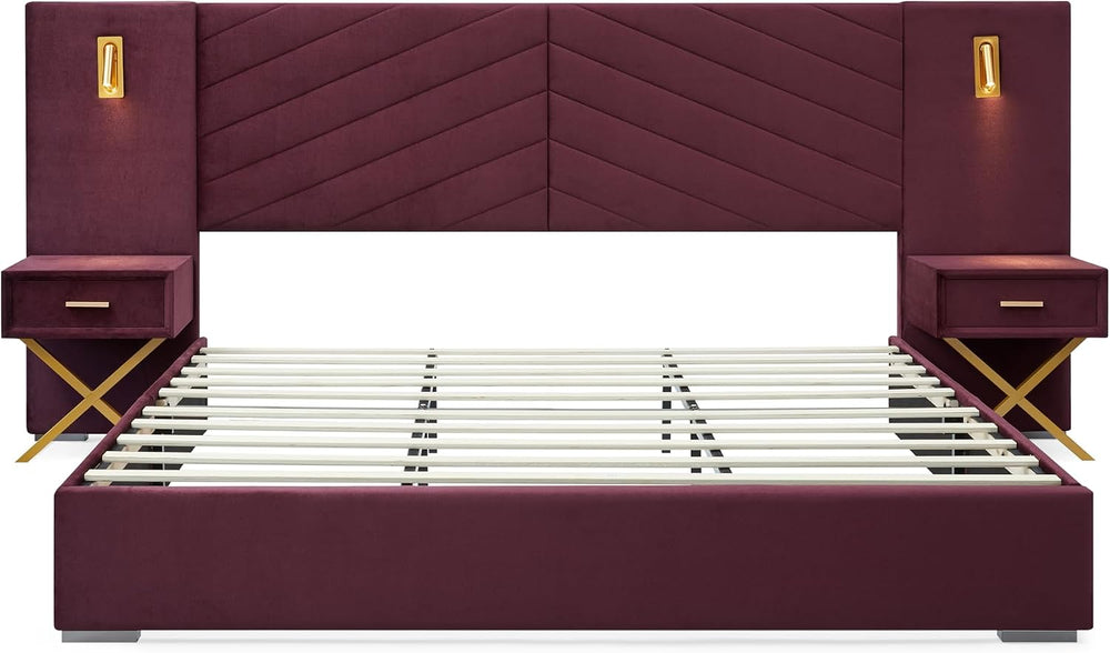 GDFStudio King Size Velvet Platform Bed Frame with Wingback Vertical Channel ...