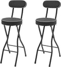 2 Pcs Folding Stools, Folding Bar Stool with Back, 25.6 in Cushioned Padded Foldable Chairs, Tall Bar Collapsible Stools, Round Counter Height Stool Chair for Camping Kitchen Shop Cafe (Black)