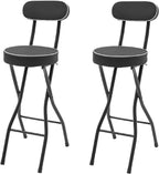 2 Pcs Folding Stools, Folding Bar Stool with Back, 25.6 in Cushioned Padded Foldable Chairs, Tall Bar Collapsible Stools, Round Counter Height Stool Chair for Camping Kitchen Shop Cafe (Black)