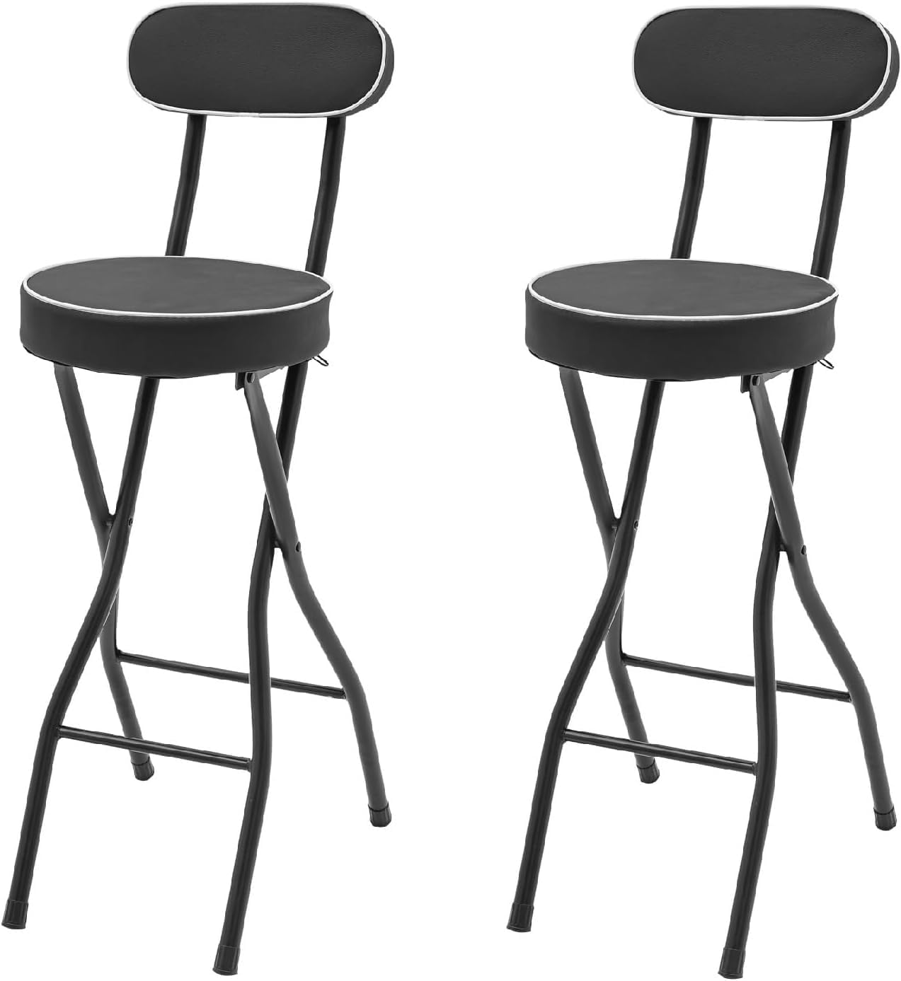 2 Pcs Folding Stools, Folding Bar Stool with Back, 25.6 in Cushioned Padded Foldable Chairs, Tall Bar Collapsible Stools, Round Counter Height Stool Chair for Camping Kitchen Shop Cafe (Black)