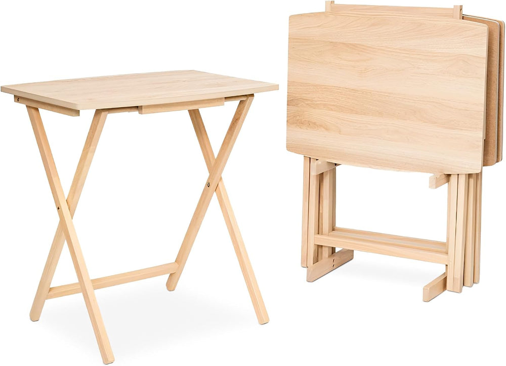 PJ Wood XL Oversize Tray Table, Natural Wood, 5-Pack | 33.2 lb Capacity, Rect...