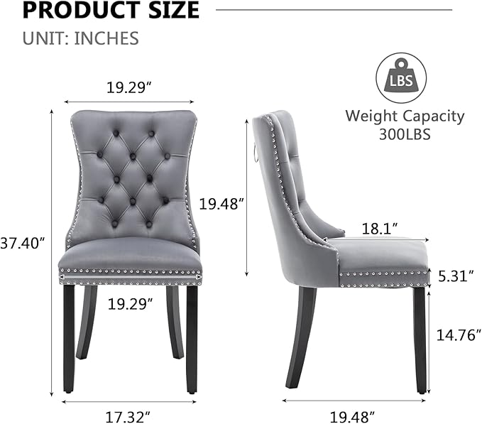 Velvet Dining Chairs Set of 6,Upholstered Dining Chairs with Ring Pull Trim a...