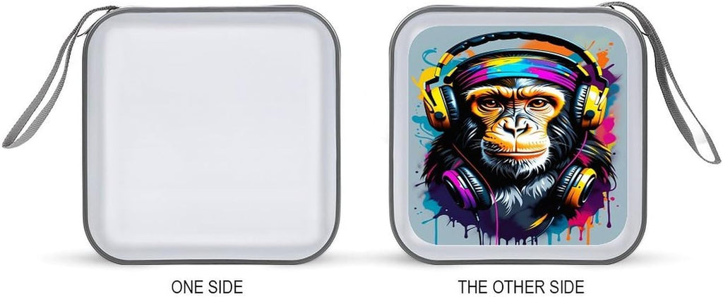 Watercolor Monkey CD DVD Case Holder, 40 Disc Storage Wallet with Exclusive Printed Design, Zipper Closure And Handle for Music Movies Games Travel Car