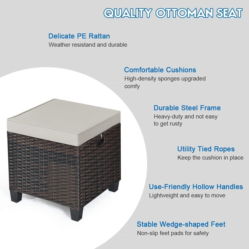 DORTALA Outdoor Ottoman Wicker 2 Piece, Patio Ottomans PE Rattan Foot Rest wi...