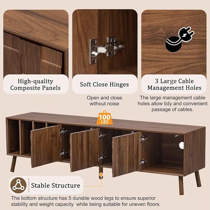 Merax 70" TV Stand for TVs Up to 80", Modern Entertainment Center with 3 Doors and Vertical Open Shelves, Media Console with Unique Mosaic Front Design for Living Room