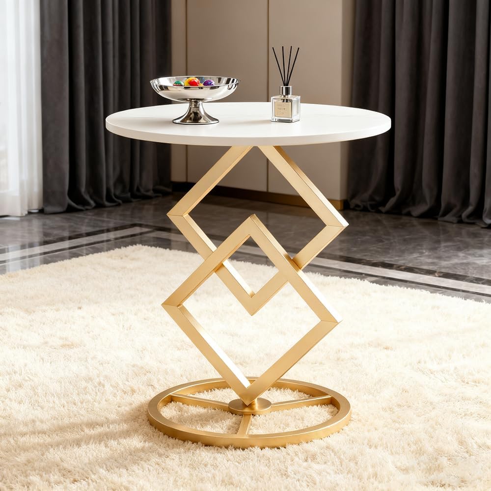Boho Round Side Table Living Room, Luxurious Marble Desktop end Tables with S...