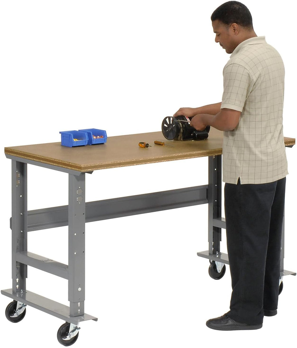 Global Industrial Mobile Adjustable Height Workbench, Shop Square Edge, 60" W x 36" D, Gray