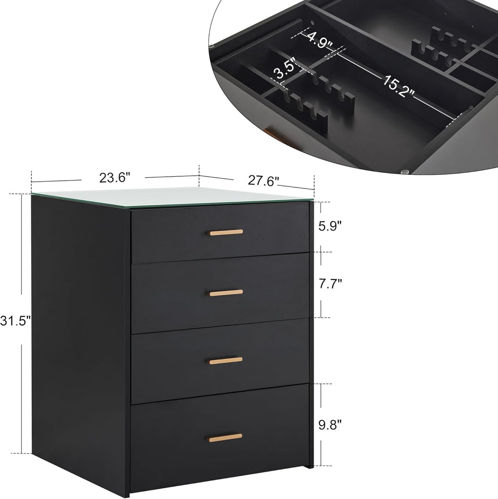 BarberPub Dual Directional Tool Cabinet, Barber Cabinet with 8 Storage Drawers, Styling Salon Station for Hair Stylist, Double-Sided Tool Organizer with Glass 2017 (Black)