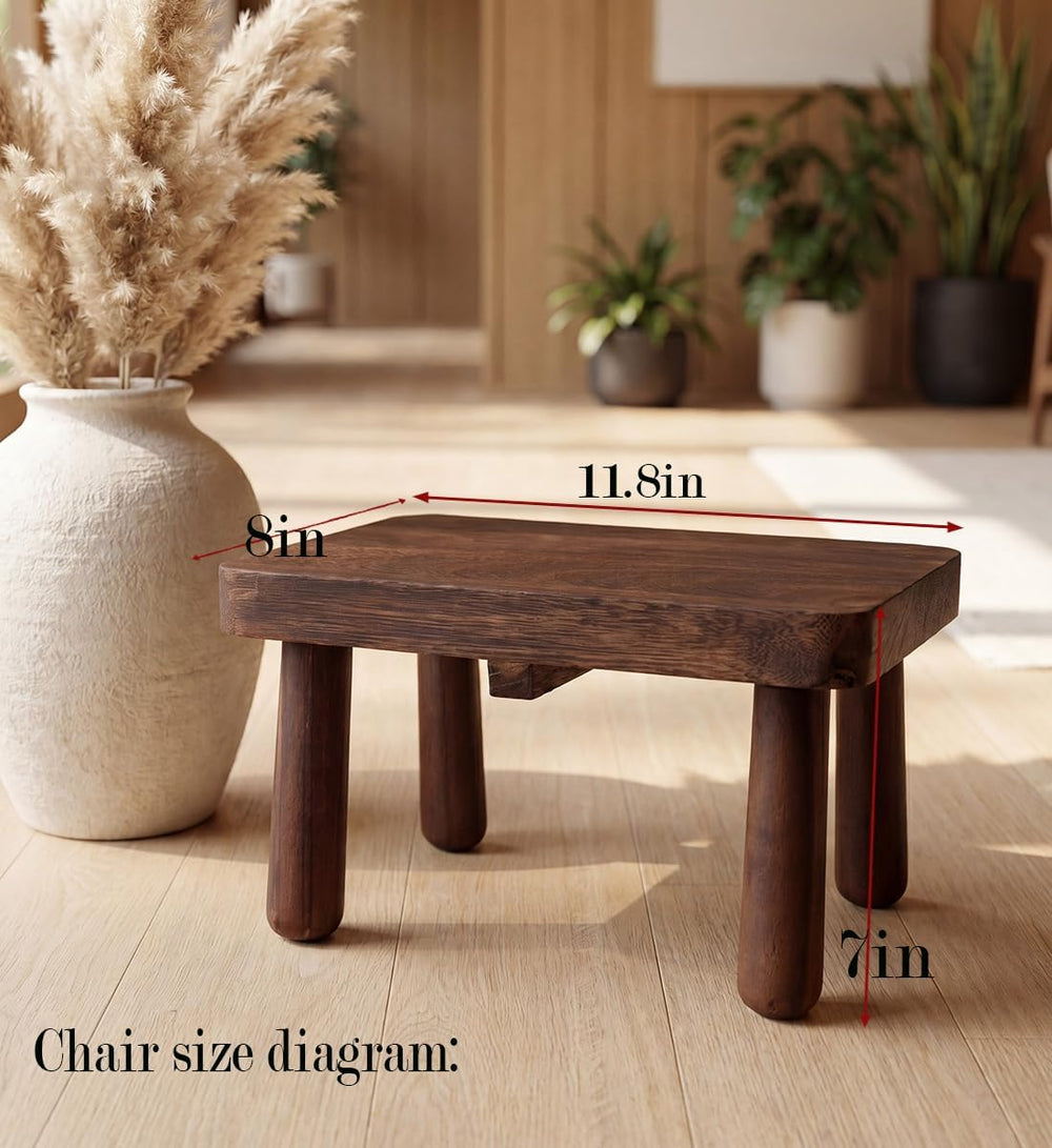 Chestnut Solid Wood Small Step Stool, Dark Brown, 11.8 x 8 x 7 in, Footrest B...